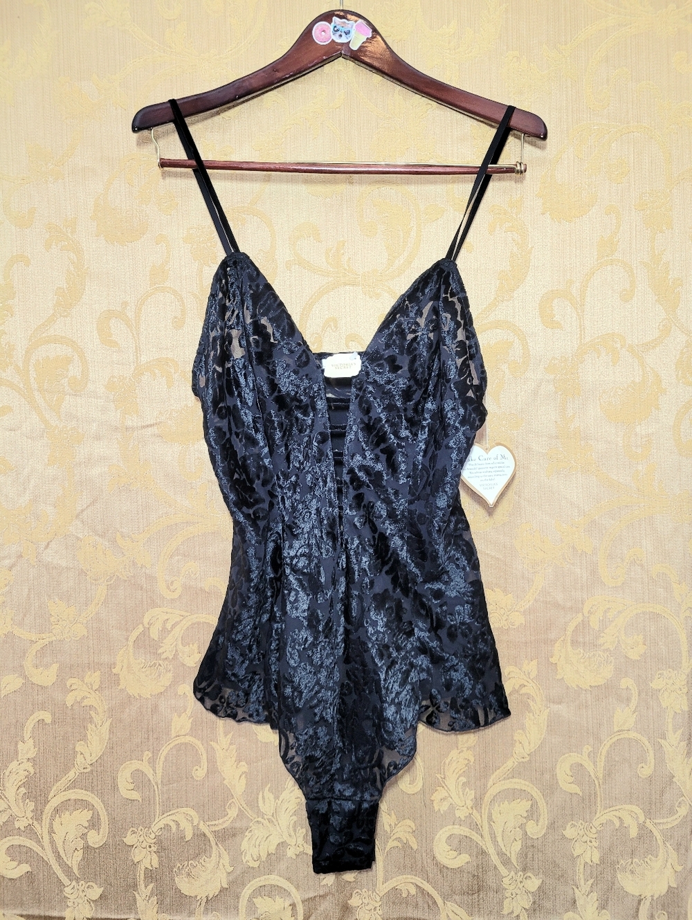 Vintage Victoria's Secret Gold Label Velvety Floral Lingerie Romper One Piece